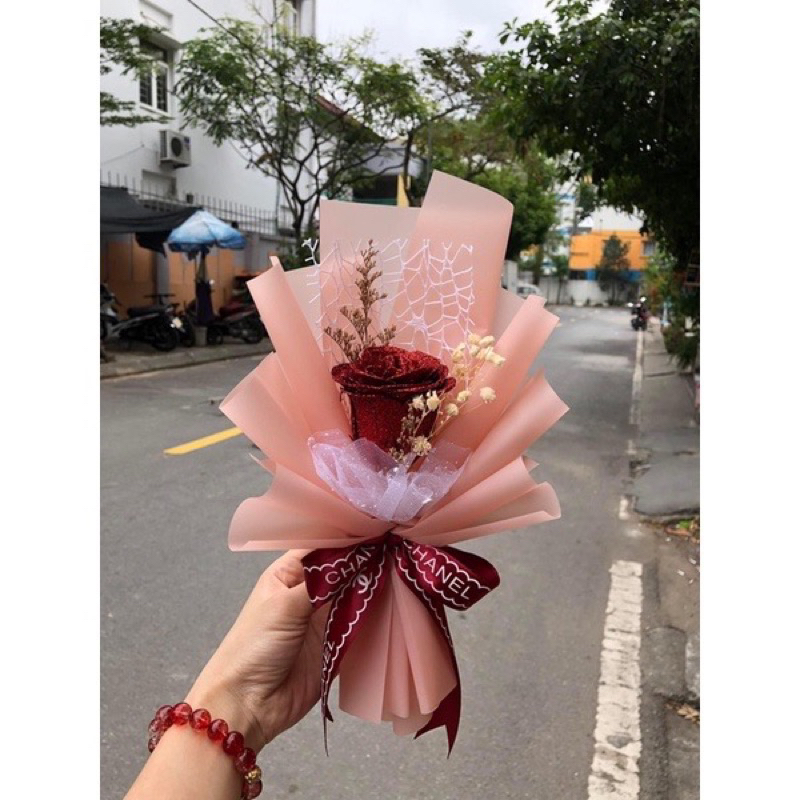 Bó hoa nhũ 1 bông kèm túi thiệp