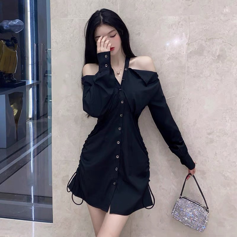 Váy sơ mi kiệt kế , trễ vai tiểu thư sang chảnh