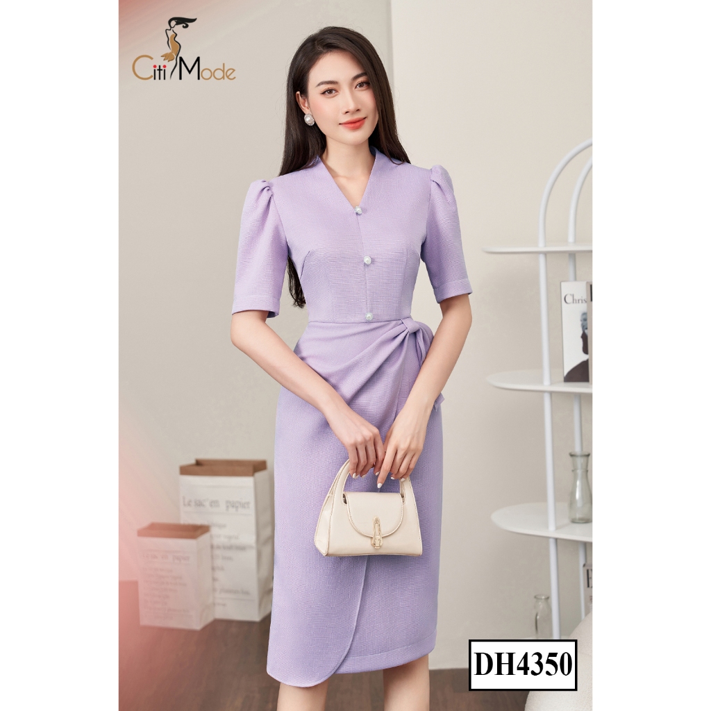 Đầm công sở CITI MODE FASHION thiết kế dáng ôm peplum dạ tím vạt bong DH4350