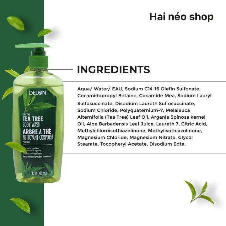 Sữa tắm Tràm trà tr! mụn nhọt, v!êm da DELON Tea Tree Body Wash 325ml