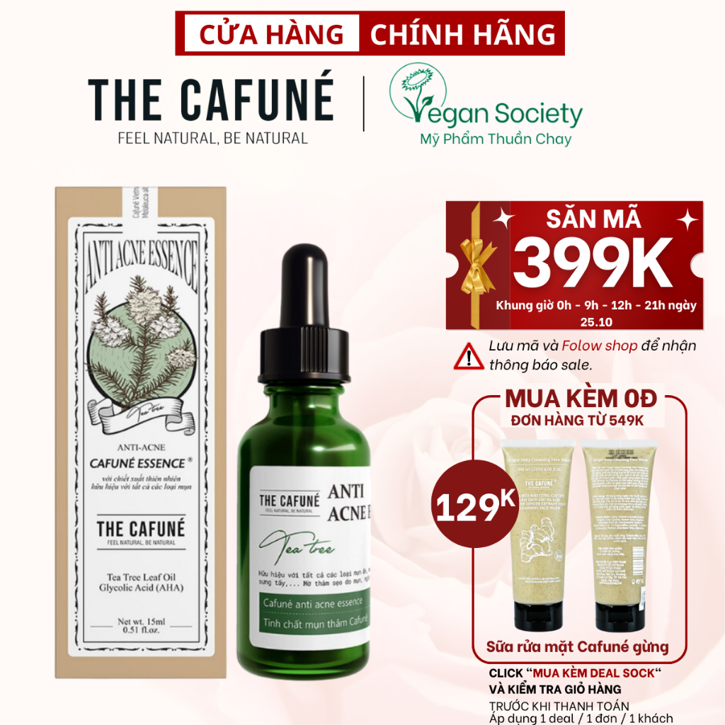 Tinh chất chấm mụn mờ thâm Cafuné Essence - thành phần serum AHA và tràm trà, đánh bay 7 loại mụn thâm sau 6 ngày 20ml