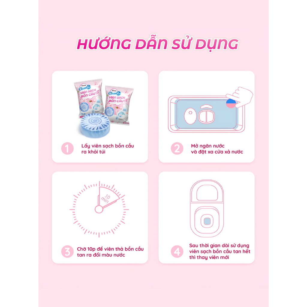 Viên thả bồn cầu 3 in 1 vệ sinh, diệt khuẩn, làm thơm bồn cầu toilet CleanZ Aikomi (Hương Đào)