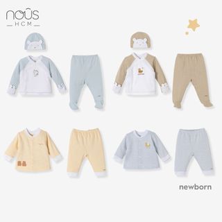 Bộ quần áo Nous sơ sinh bé trai, bé gái có mũ họa tiết nhiều màu sắc chất liệu cao cấp cho bé