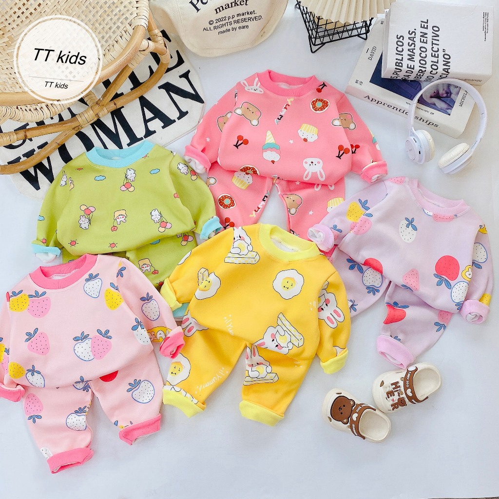 Bộ nỉ bông dày dặn họa tiết thời trang cho bé trai,bé gái phiên bản mùa đông từ 6 đến 15kg