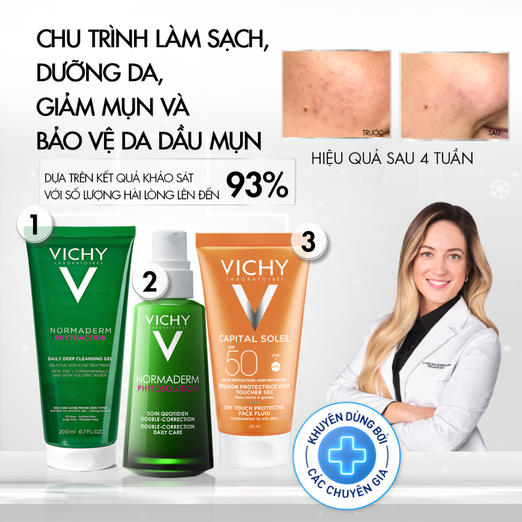 Kem dưỡng dạng gel sữa cho da mụn với tác động kép Vichy Normaderm Phytosolution Double-Correction Daily Care 50ml