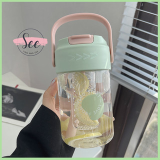 Bình đựng nước có ống hút kèm quai cầm, Bình detox có ngăn lọc trà nắp chống tràn