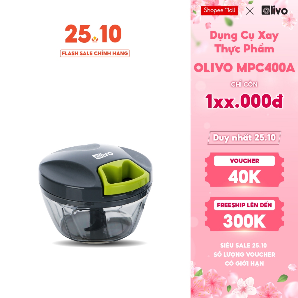 Máy Xay Thực Phẩm Đa Năng Mini OLIVO MPC400A – Xay Tỏi Ớt, Xay Thịt, Xay Hạt Nhanh Chóng – Dây Kéo Chắc Chắn