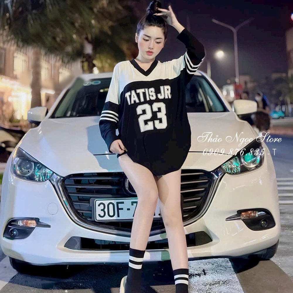Áo thun nữ form rộng cổ tim số 23, áo thun phối màu form giấu quần!  THẢO NGỌC STORE