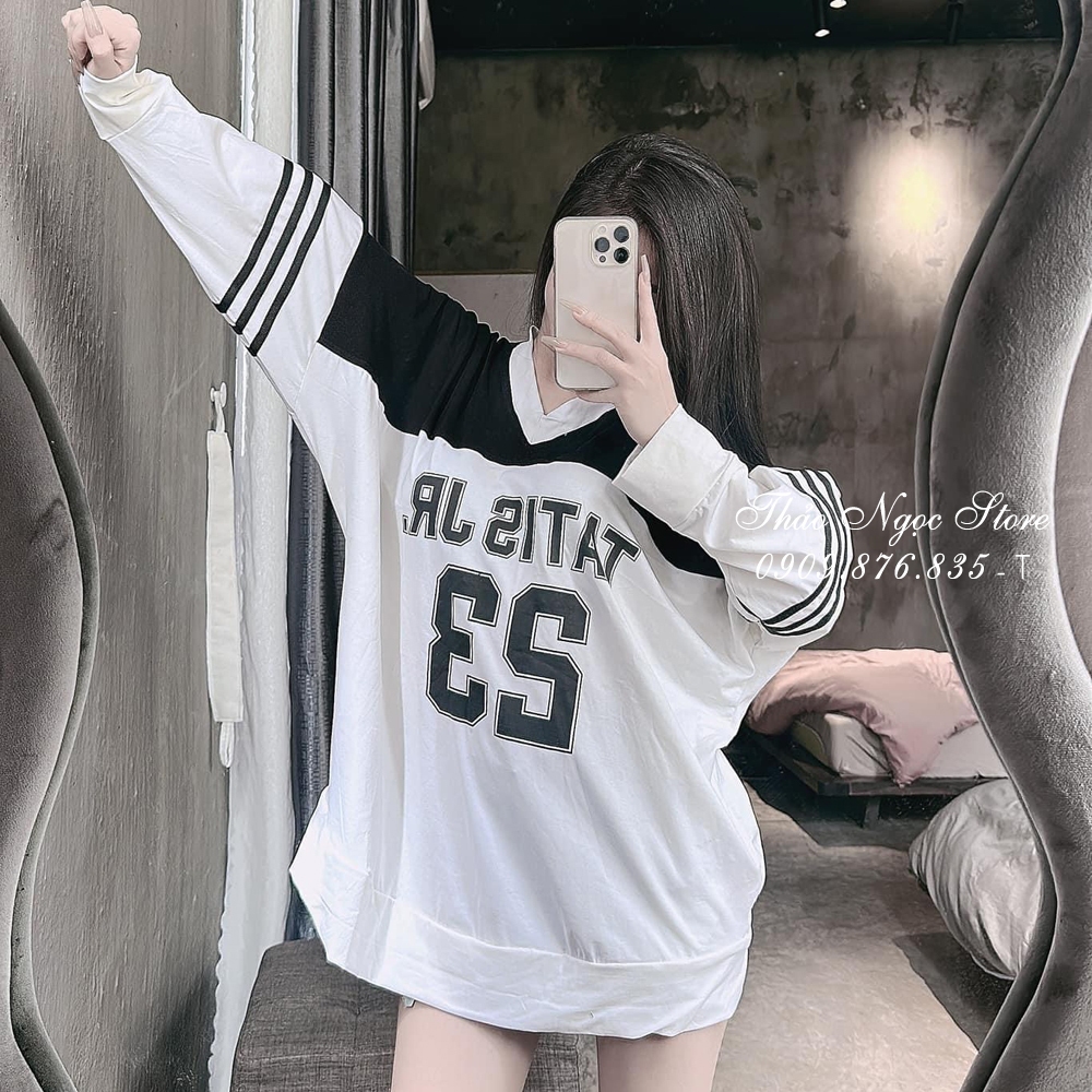 Áo thun nữ form rộng cổ tim số 23, áo thun phối màu form giấu quần!  THẢO NGỌC STORE