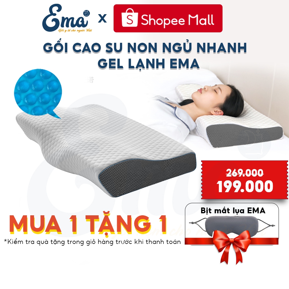 Gối ngủ nhanh cao su non Gel lạnh Ema - Thiết kế chống đau cổ vai gáy, hỗ trợ ngủ nhanh