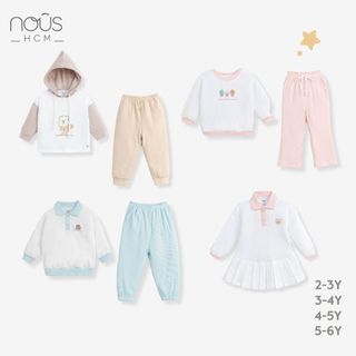 Bộ quần áo dài tay Nous dành cho bé trai, bé gái phối nhiều màu sắc dễ thương thích hợp cho bé từ 2-3 đến 5-6 tuổi