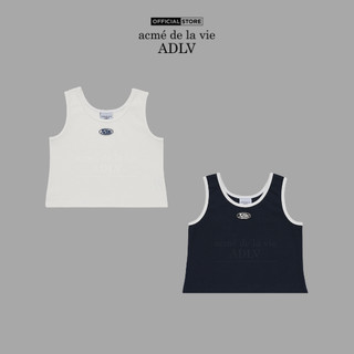 Áo tank top nữ adlv crop circle wappen dáng suông màu trắng/xanh navy - hàng chính hãng