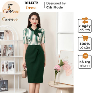 Đầm công sở CITI MODE FASHION thiết kế dáng  ôm kẻ xanh phối cổ cách điệu DH4372