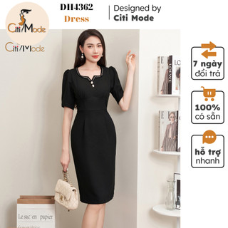 Đầm công sở CITI MODE FASHION thiết kế dáng ôm đen cổ vuông phối ren DH4362