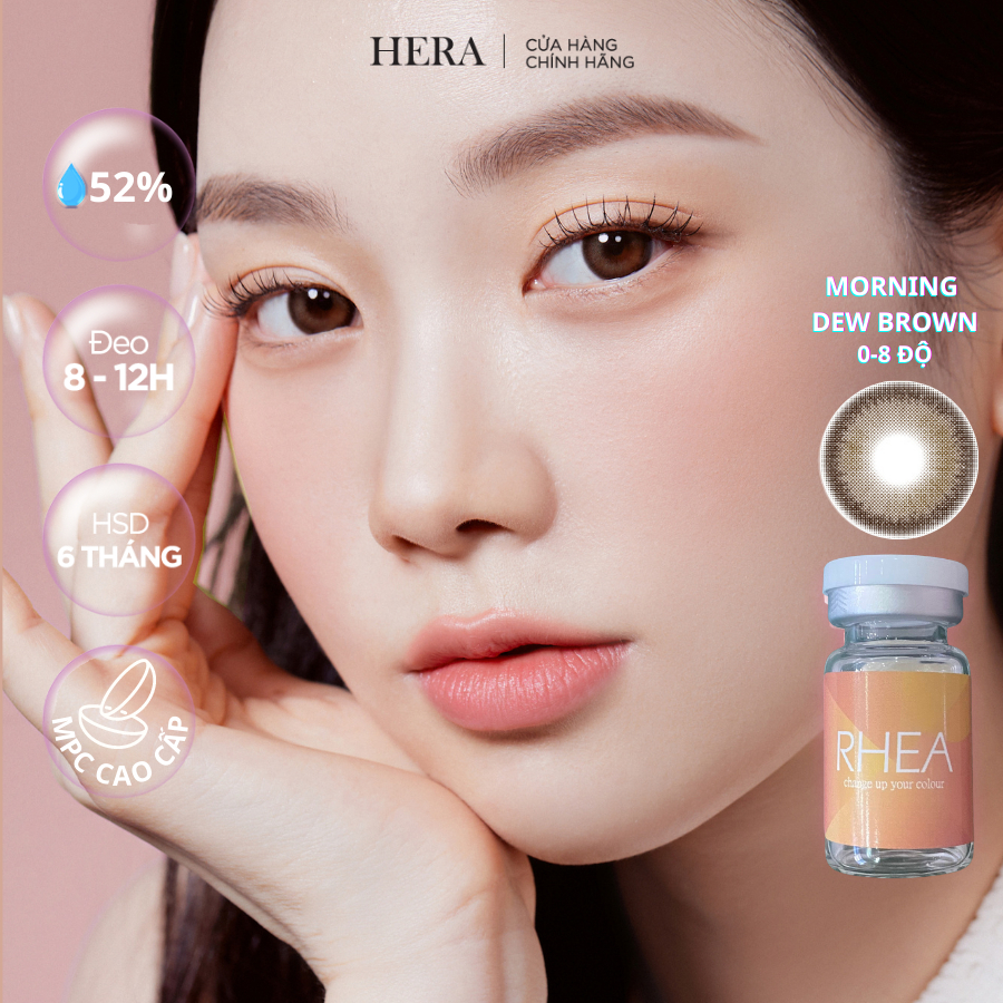 Lens Hera Nâu Sương Mai 0-8 Độ MORNING DEW BROWN Nhập Khẩu Hàn Quốc Kính Áp Tròng Cận 6 Tháng