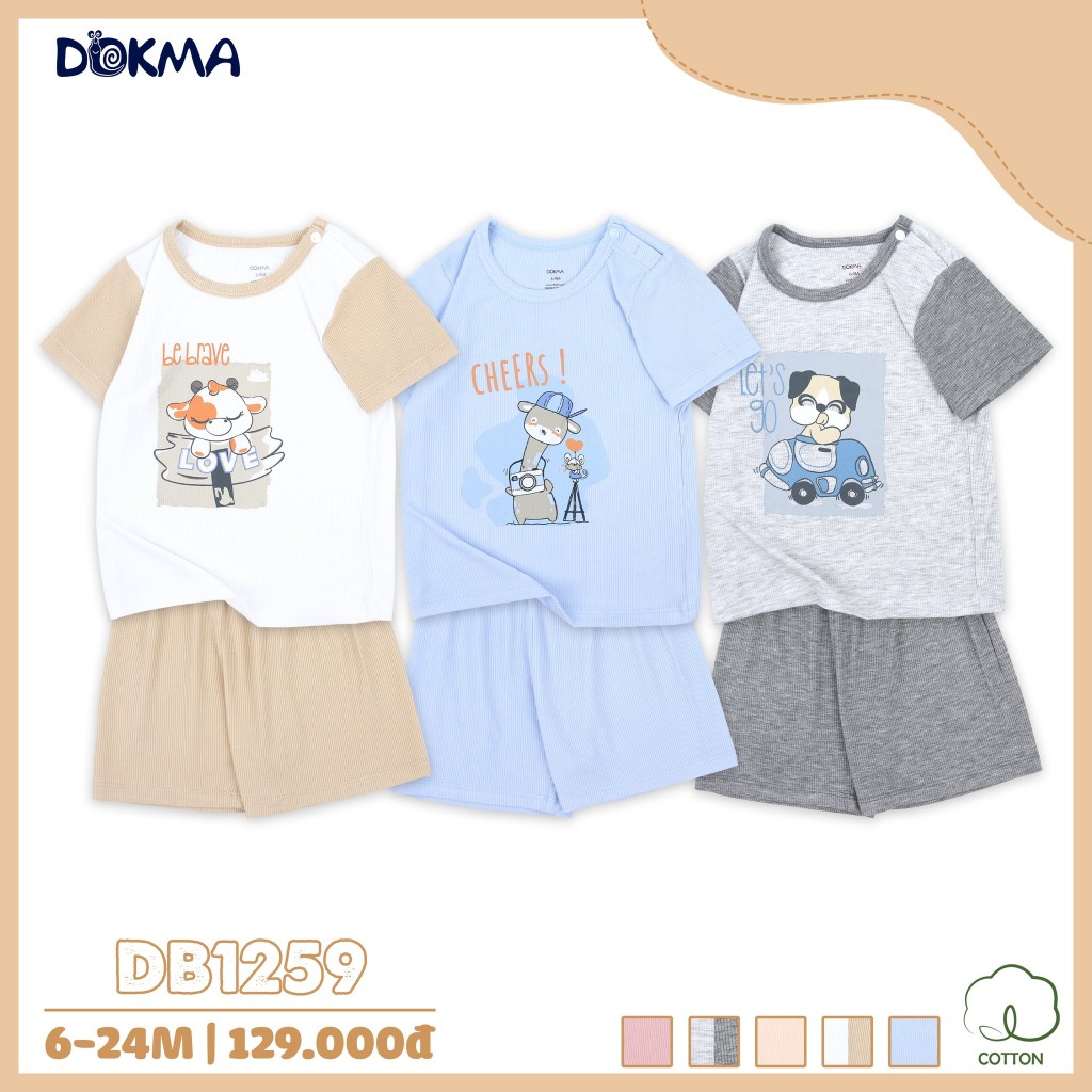 Bộ QA cài vai cổ tròn cộc tay Dokma DMB246 9-36m