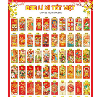 Combo 100 bao lì xì tết giáp thìn 2024 hình họa tiết độc lạ