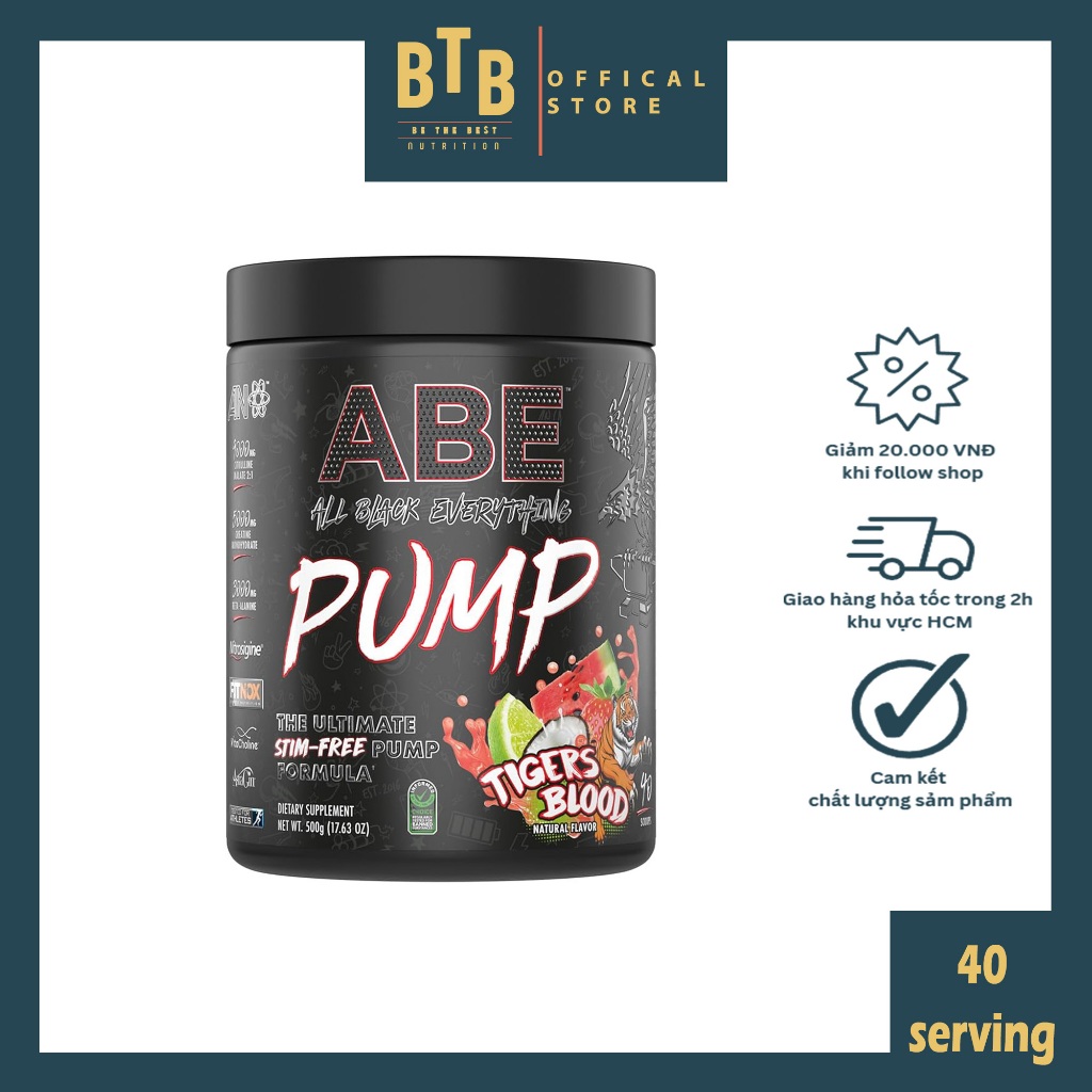 Bột tăng sức mạnh pre workout ABE PUMP 40 lần, tập trung tỉnh táo tăng cường sức mạnh KHÔNG CAFFEIN từ APPLIED NUTRITION