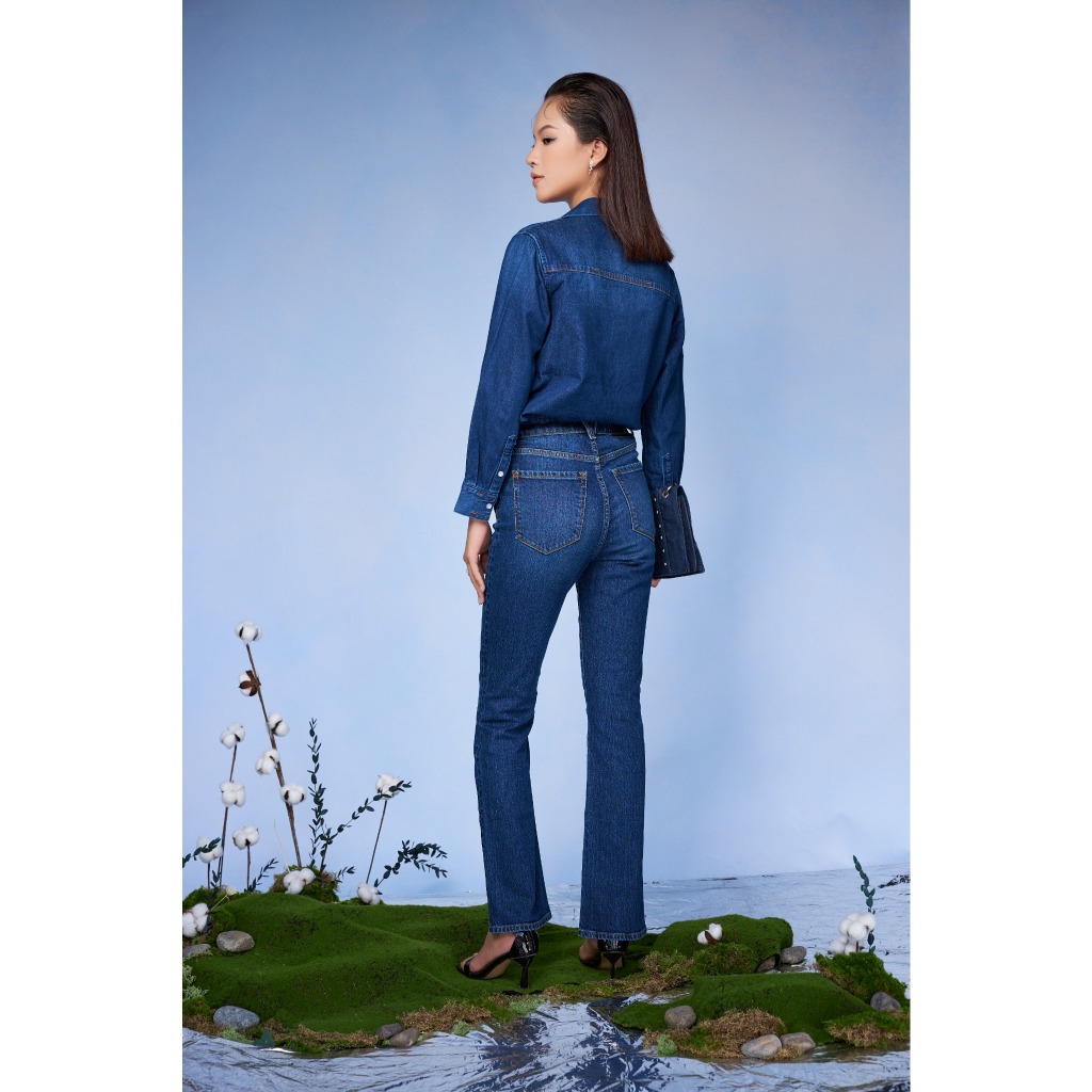 Quần Jeans Nữ Ống Loe Dark Blue. Dark Blue Women's Flared Jeans - 123WD1084B1970