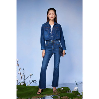 Quần jeans nữ ống loe dark blue. dark blue women's flared jeans - 123wd1084b1970