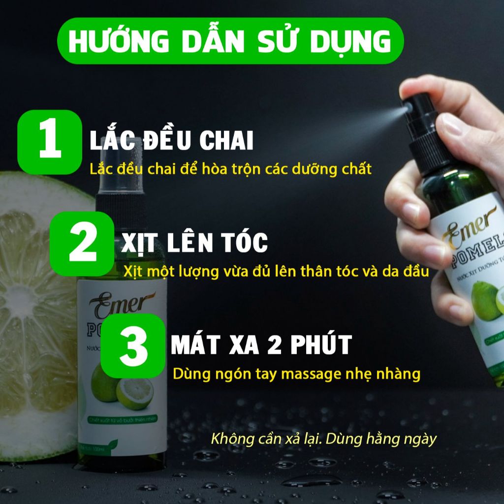 Dưỡng tóc tinh dầu bưởi kích mọc tóc pomelo EMER Garin 100ml giảm rụng tóc, xịt dưỡng cho tóc chắc khỏe và suôn mượt