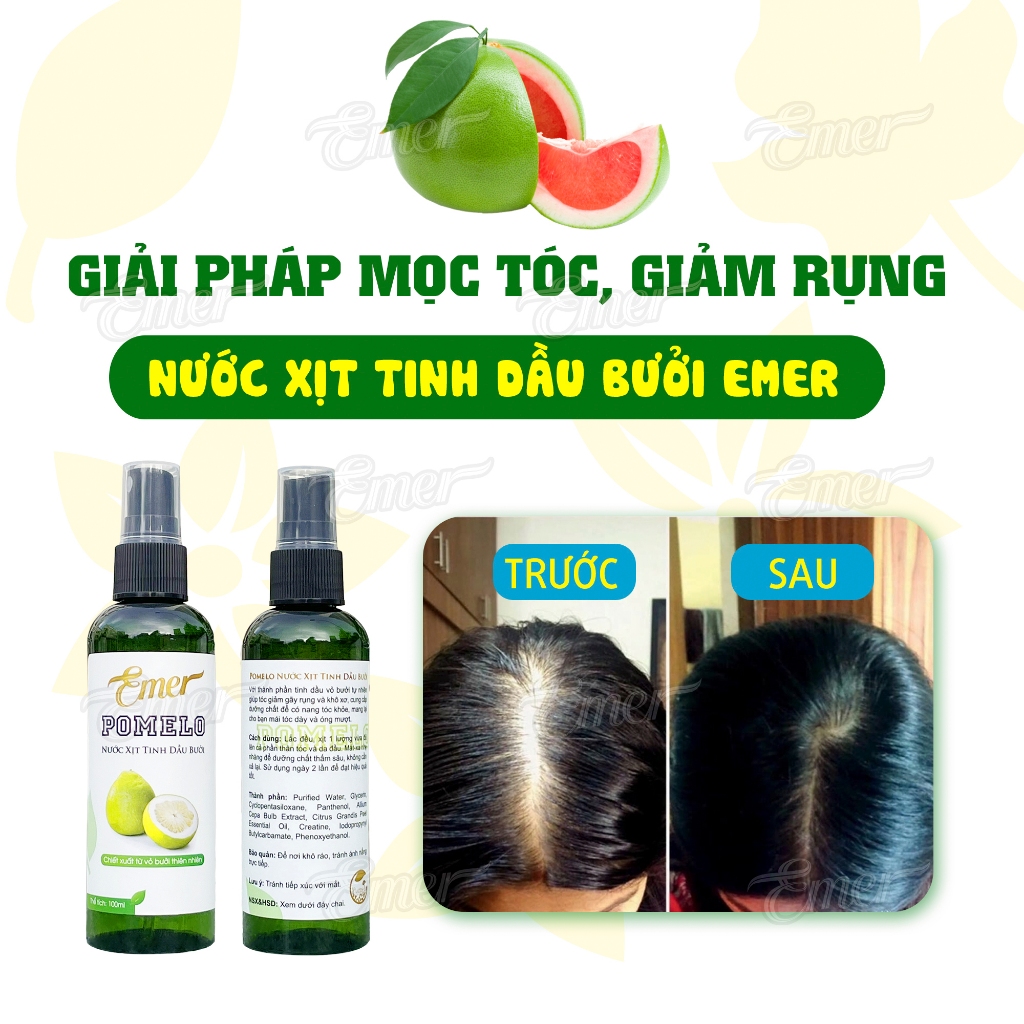 Dưỡng tóc tinh dầu bưởi kích mọc tóc pomelo EMER Garin 100ml giảm rụng tóc, xịt dưỡng cho tóc chắc khỏe và suôn mượt