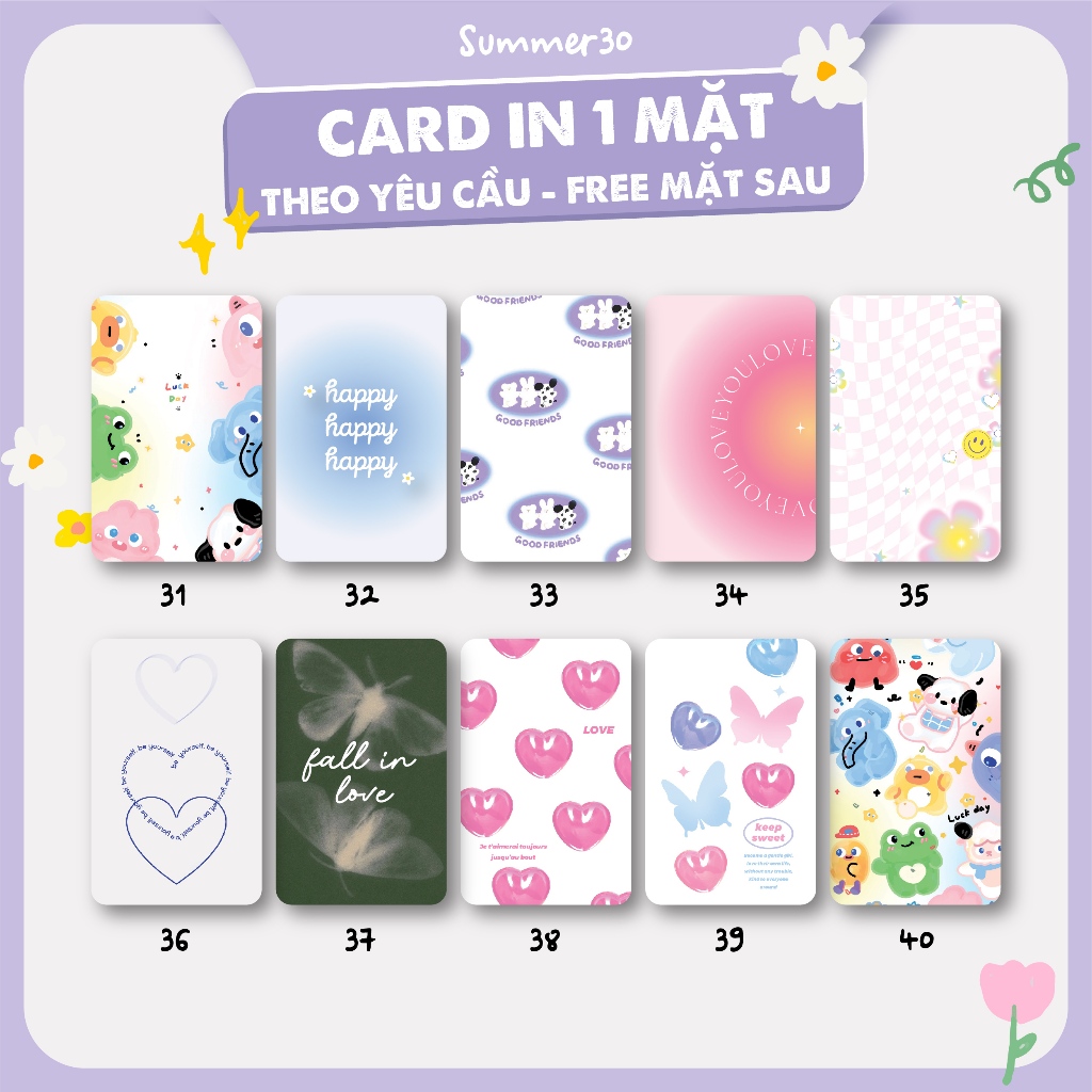 Phần B - SET 10 CARD BO GÓC 1 MẶT IN SẴN MẶT SAU in ảnh gia đình, làm quà tặng, ảnh Kpop, anime