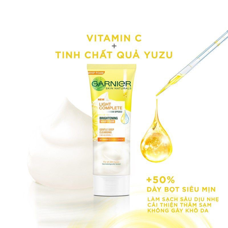 Sữa Rửa Mặt Tạo Bọt Sáng Da Garnier Skin Naturals Light Complete Speed Brightening Whip Foam 50ml