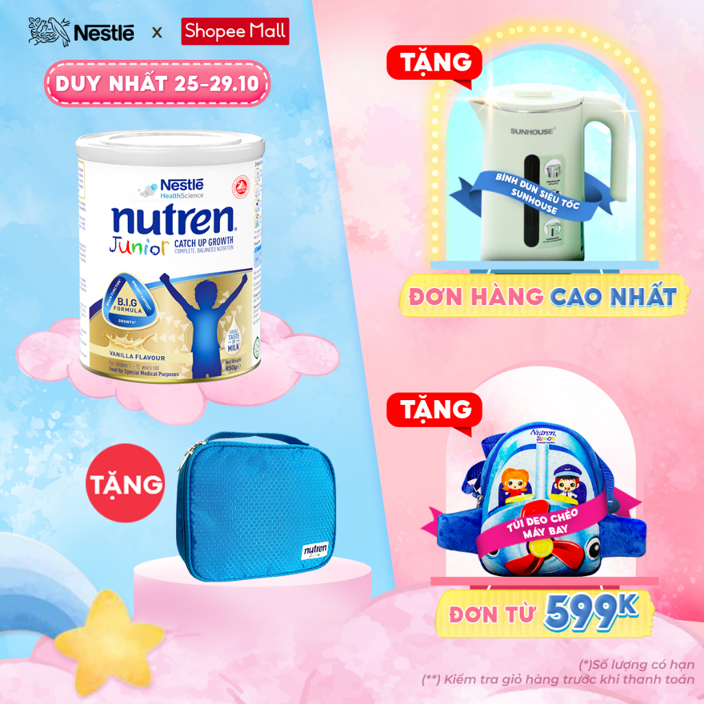 [MỚI][Tặng túi mỹ phẩm] Sữa bột Nutren Junior cho trẻ từ 1-12 tuổi lon 850g