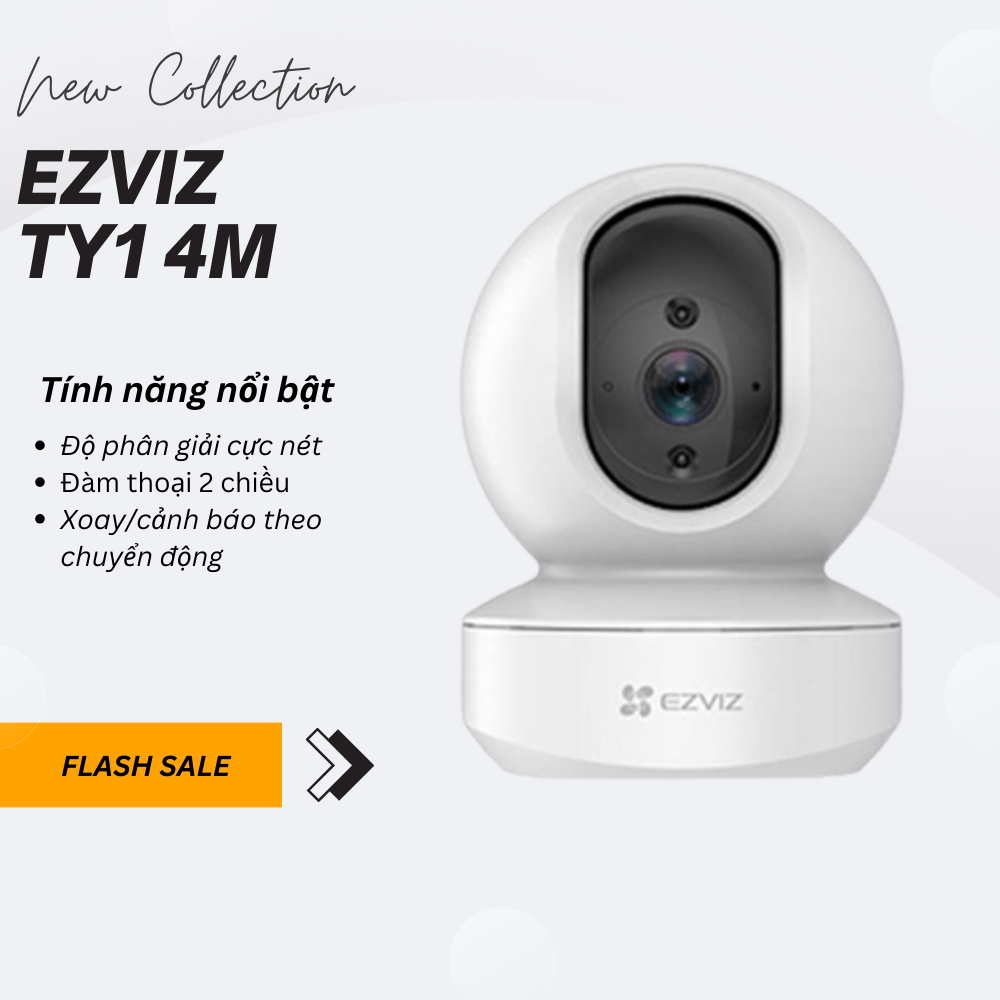 [Mã ELEZ10 giảm 10% đơn 800K] Camera wifi ezviz TY1 4MP Quad HD 2K Trong Nhà, Quay Quét 360, Đàm Thoại 2 Chiều