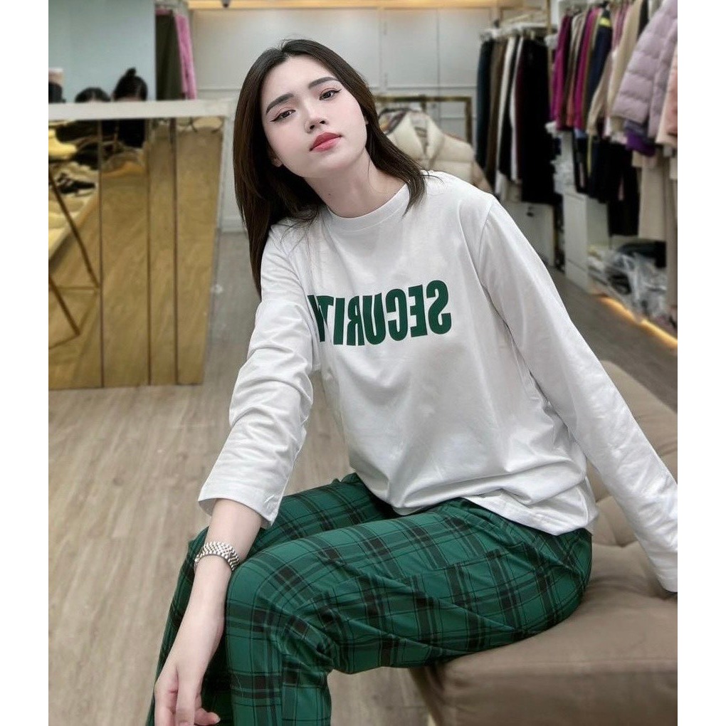 Bộ áo cotton quần thô kẻ 2 màu