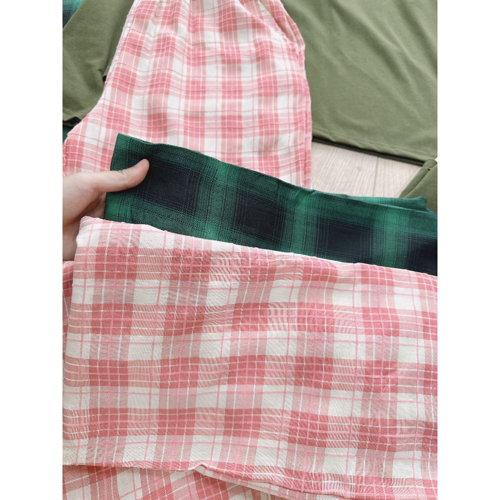 Bộ áo cotton quần thô kẻ 2 màu
