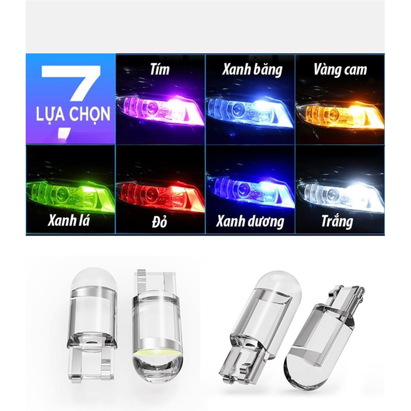 01 bóng LED T10 sáng tốt ĐÚC KÍNH như zin lắp mặt đồng hồ, demi, xi nhan xe máy, ô tô DC 12v
