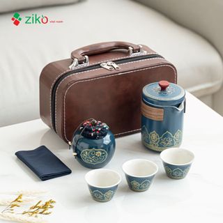 Bộ ấm pha trà gốm sứ du lịch tráng men cao cấp, bộ ấm chén kèm túi xách tay hiện đại