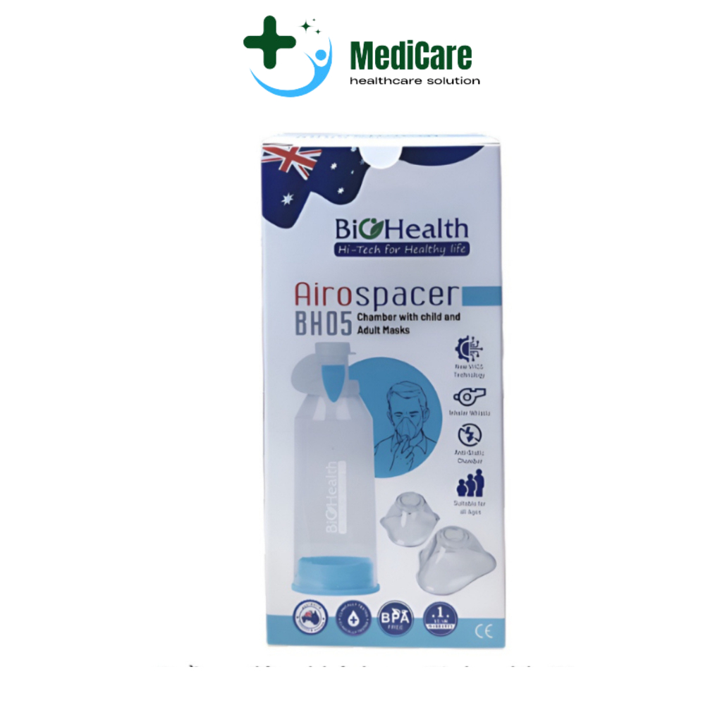 Buồng đệm khí dung BioHealth BH05 - Van 2 chiều thể tích 220ml xông mũi họng thích hợp cho người lớn và trẻ em