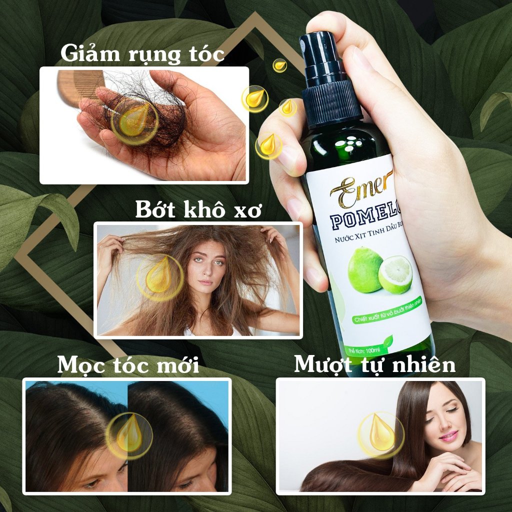 Tinh dầu bưởi mọc tóc pomelo EMER Garin 100ml xịt dưỡng tóc, kích mọc tóc nhanh, giảm rụng cho mái tóc dày và dài hơn