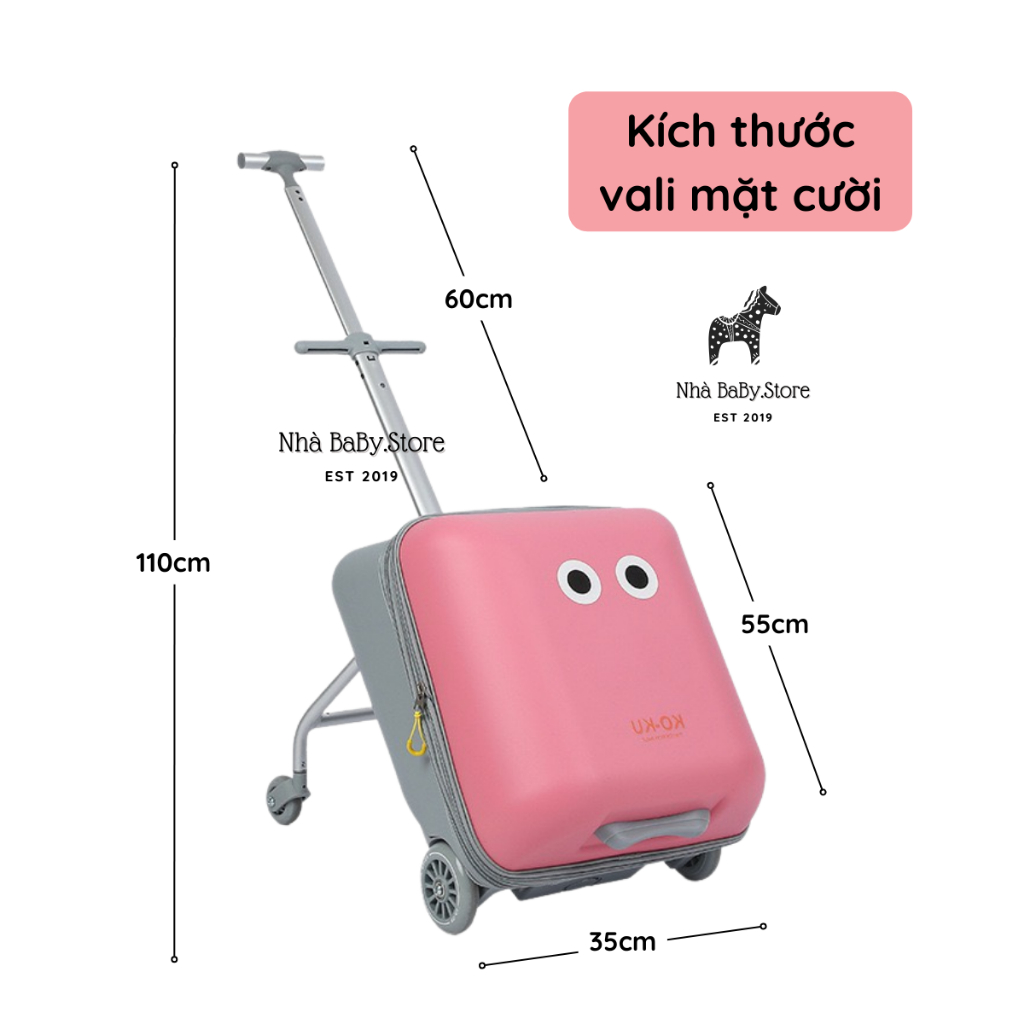 Vali Smile kiêm xe đẩy chính hãng Koku 21.5L Tặng kèm túi quà