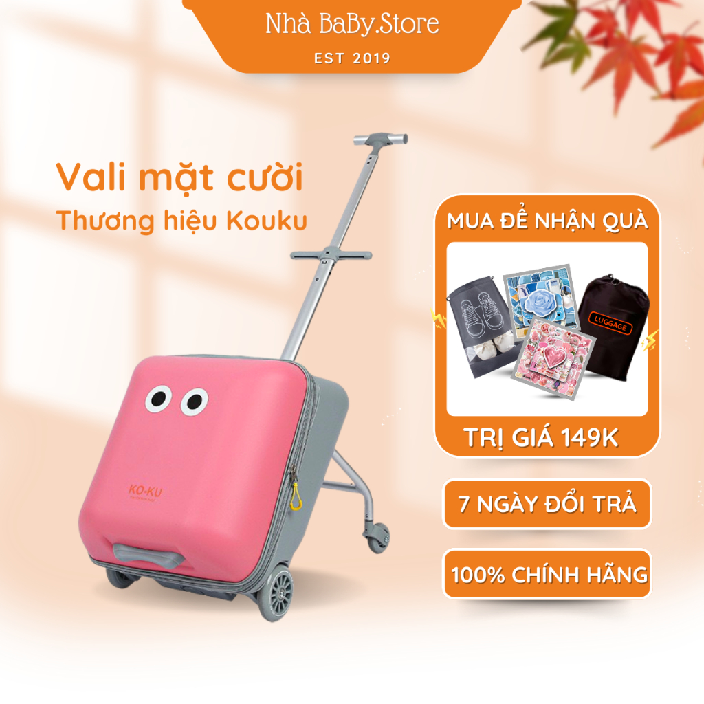 Vali Smile kiêm xe đẩy chính hãng Koku 21.5L Tặng kèm túi quà