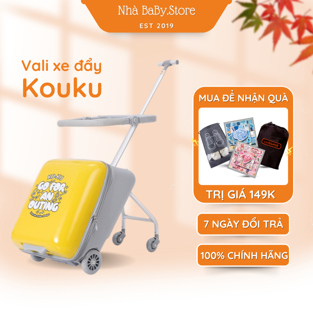 Vali kiêm Xe Đẩy Koku Cho Bé xách tay 2in1 tặng kèm sticker nệm lót túi đựng giày