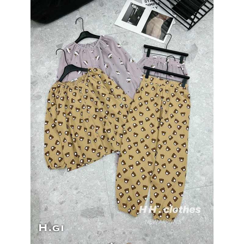Bộ ngủ xô muslin mềm mại siêu yêu màu tím siêu cưng