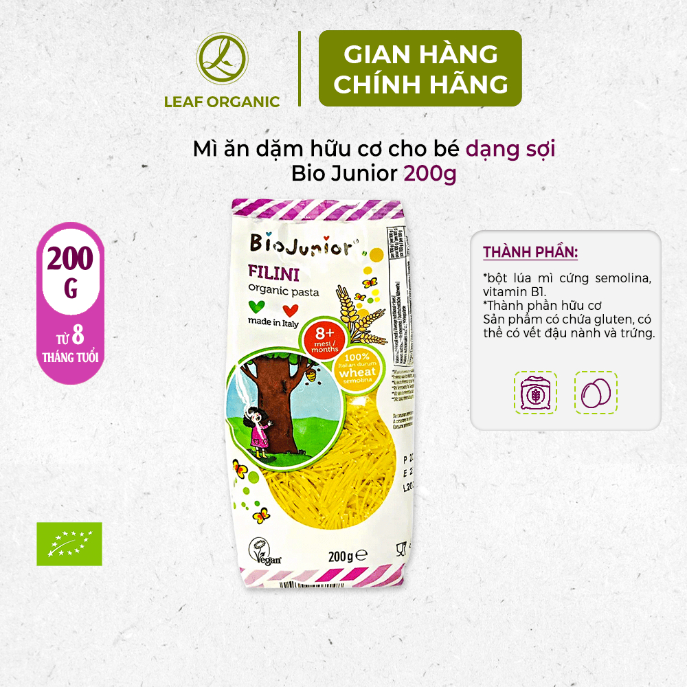 Mì ăn dặm hữu cơ cho bé dạng sợi Bio Junior 200g (Từ 8 tháng tuổi)