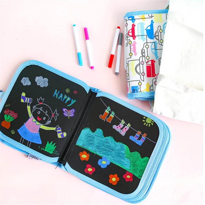 Đồ Chơi sách vẽ, tập vẽ, sổ vẽ tô màu tự xóa graffiti phát sáng chất tiệu PP bọc vải TẶNG KÈM BÚT - Metis