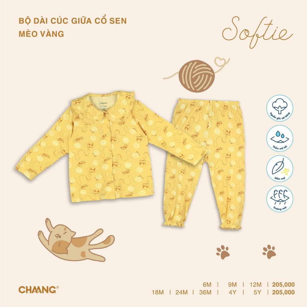 [CHAANG] Bộ dài cúc giữa cổ sen Mèo Chaaang