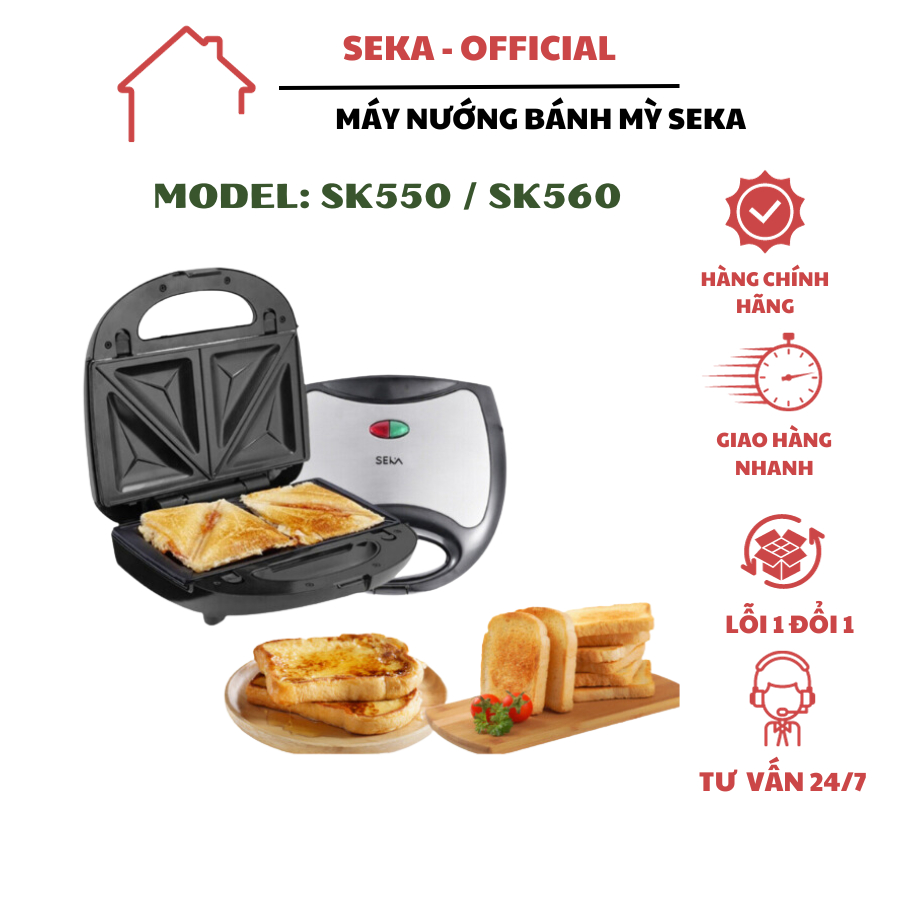 Máy nướng bánh mì SEKA SK 550, máy nướng bánh Sandwich chống dính tốt bảo hành 12 tháng