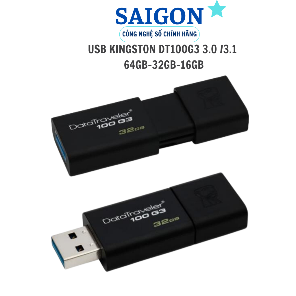 Usb Kingston DT100G3 dung lượng 64gb 32gb 16gb ,USB 3.1/3.0 tốc độ cao 100 MB/s, có nắp trượt