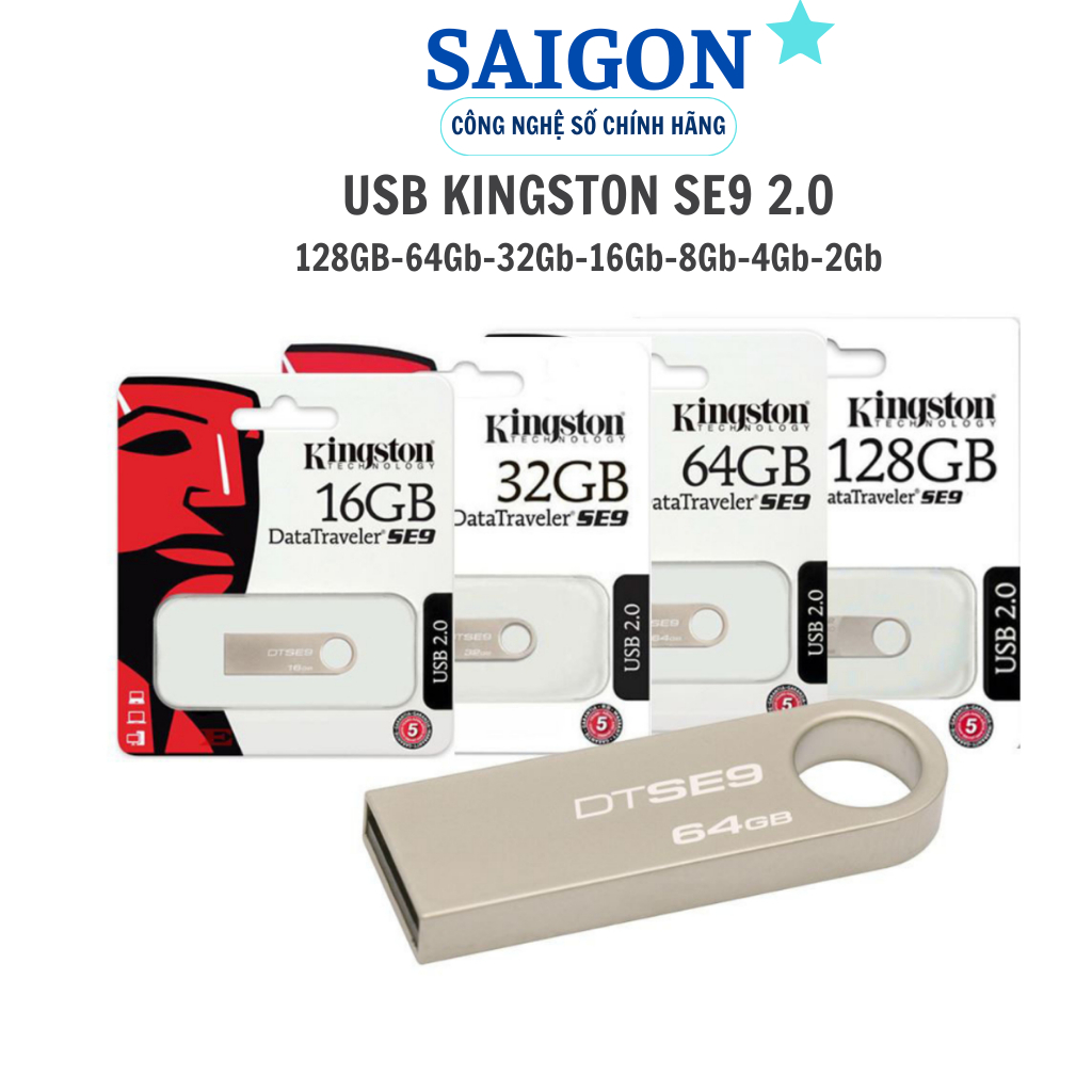 Usb Kingston Bảo hành 5 năm 128g 64gb 32gb 16gb 8gb 4gb 2gb nhỏ gọn-USB SE9 2.0 Thiết kế nhỏ gọn, vỏ kim loại,chống nước