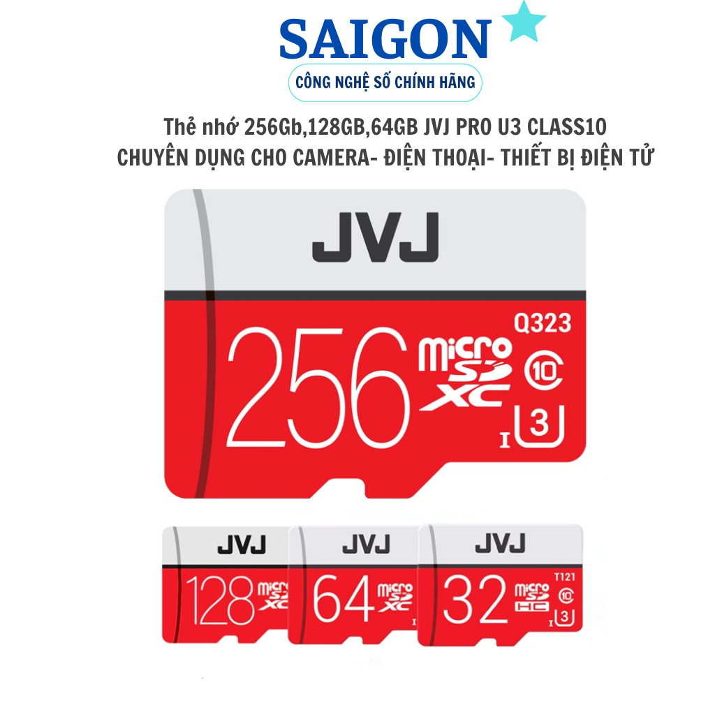 Thẻ nhớ 256Gb,128GB,64GB JVJ PRO U3 CLASS10–Thẻ nhớ tốc độ cao, dung lượng lớn, chuyên dụng cho CAMERA và các thiết bị