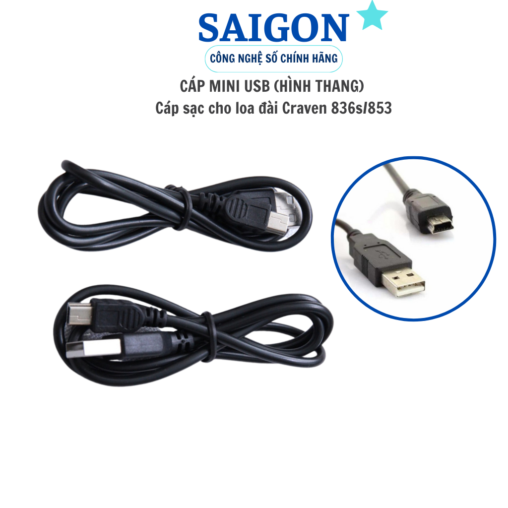 CÁP MINI USB (HÌNH THANG) CHỐNG NHIỄU | Cáp sạc cho loa đài Craven 836s/853