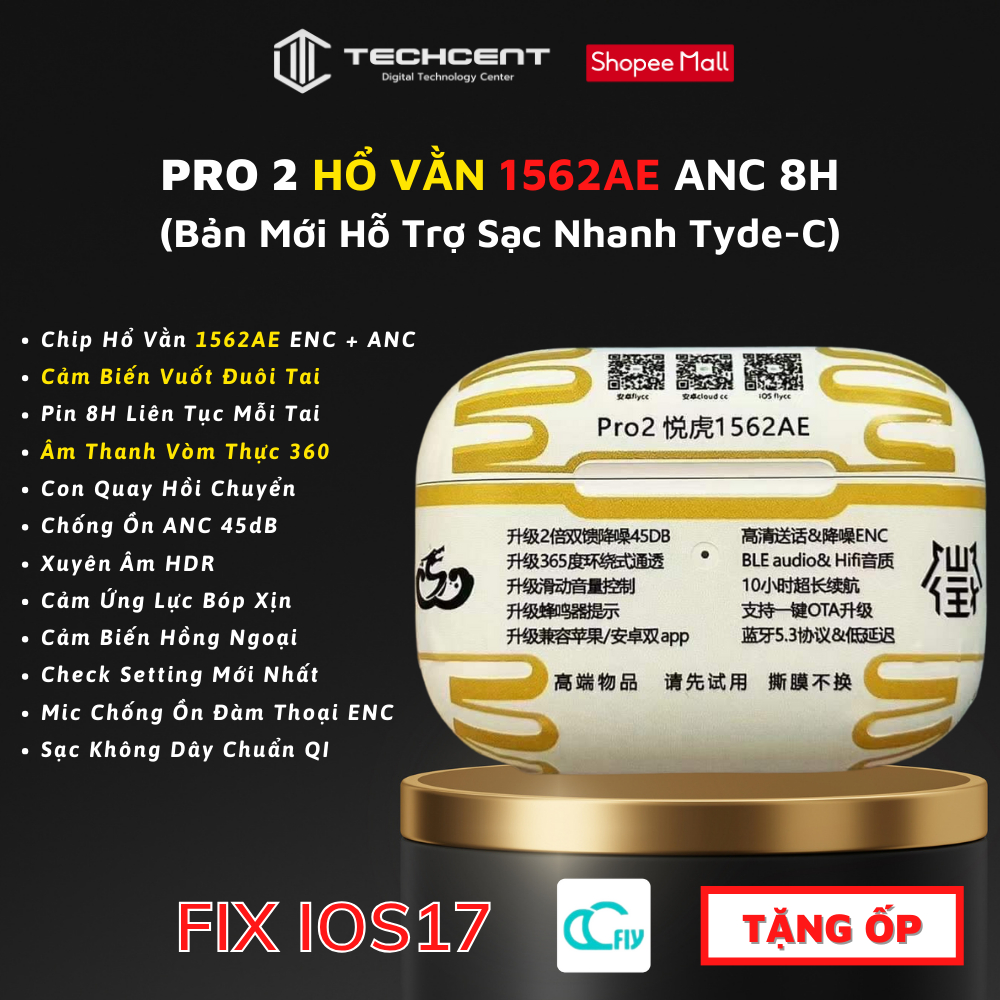Tai Nghe Pro Gen2 Hổ Vằn 1562AE ANC 45dB - Tăng Giảm Âm Lượng - Âm Thanh Dock - Tính Năng Đầy Đủ - Earldom Pro Gen2