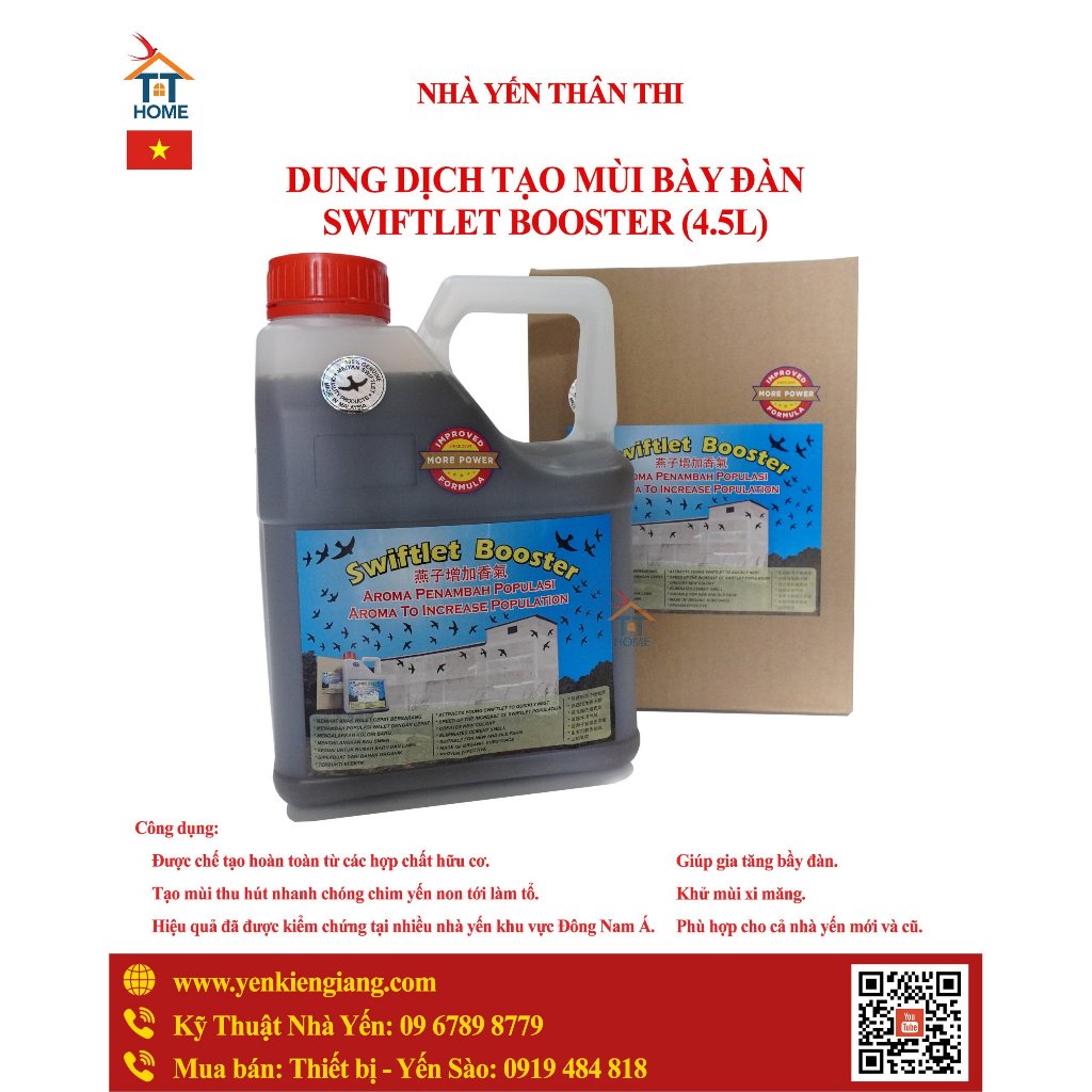 Nước tạo mùi nhà Yến ⚡ CAM KẾT CHẤT LƯỢNG ⚡ Dung dịch SWIFTLET BOOSTER 4.5L  Tạo mùi đặt trưng cho trang trại nuôi Yến